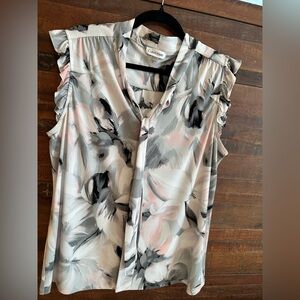 Calvin Klein Women's Ruffle Sleeve Blouse - Black, Gray, Pink